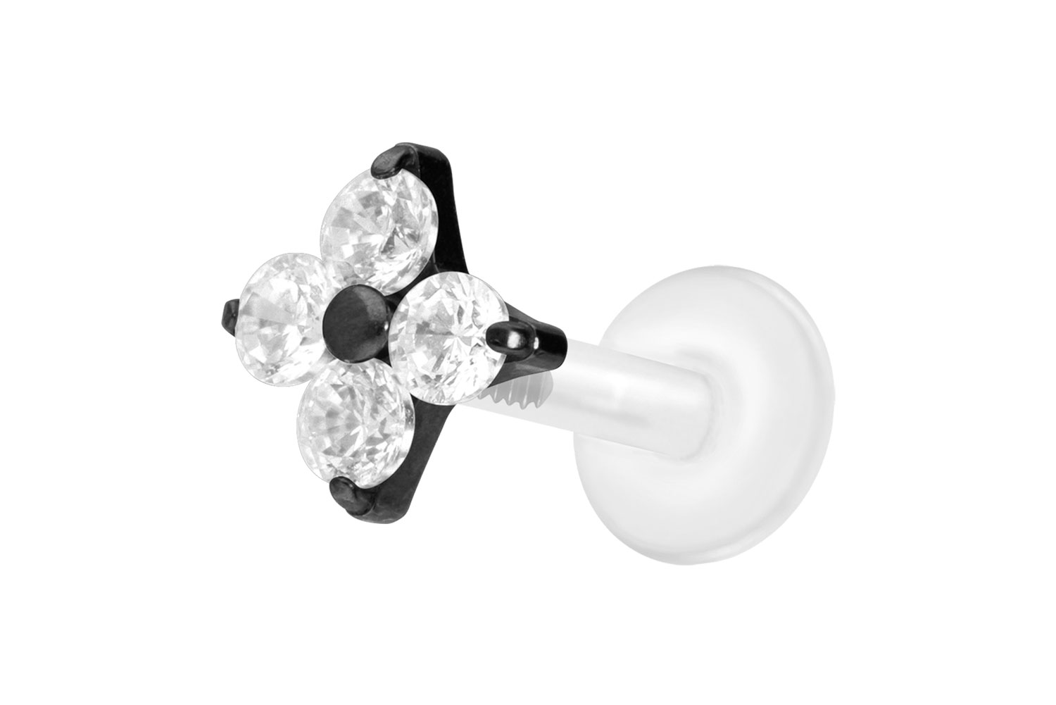 PTFE Labret Piercing mit Innengewinde + Titan-Aufsatz KRISTALLBLUME